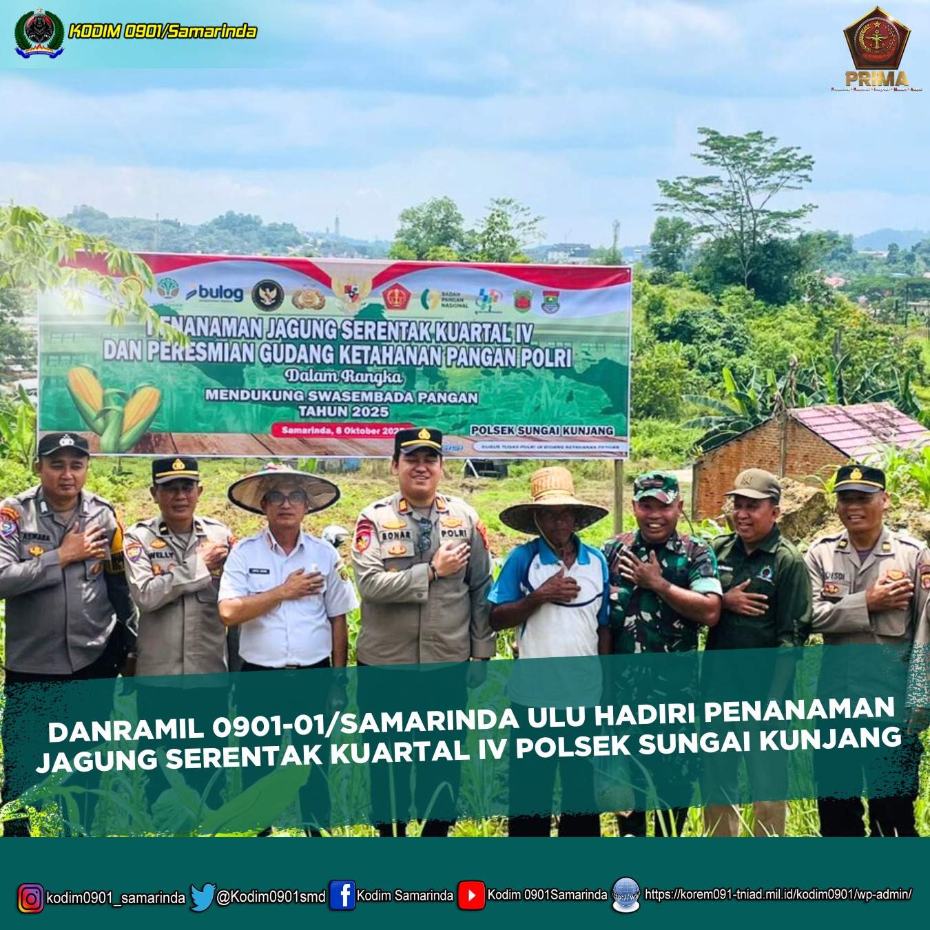 Danramil 0901-01/Samarinda Ulu Hadiri Penanaman jagung serentak kuartal IV Polsek Sungai Kunjang