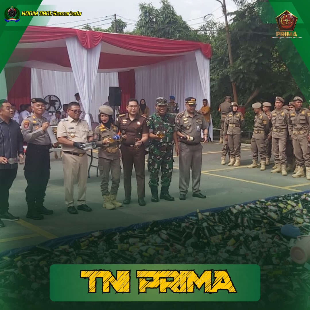Kodim 0901/Samarinda Hadiri Kegiatan Pemusnahan Barang Bukti Pelanggaran Peraturan Daerah Kota Samar
