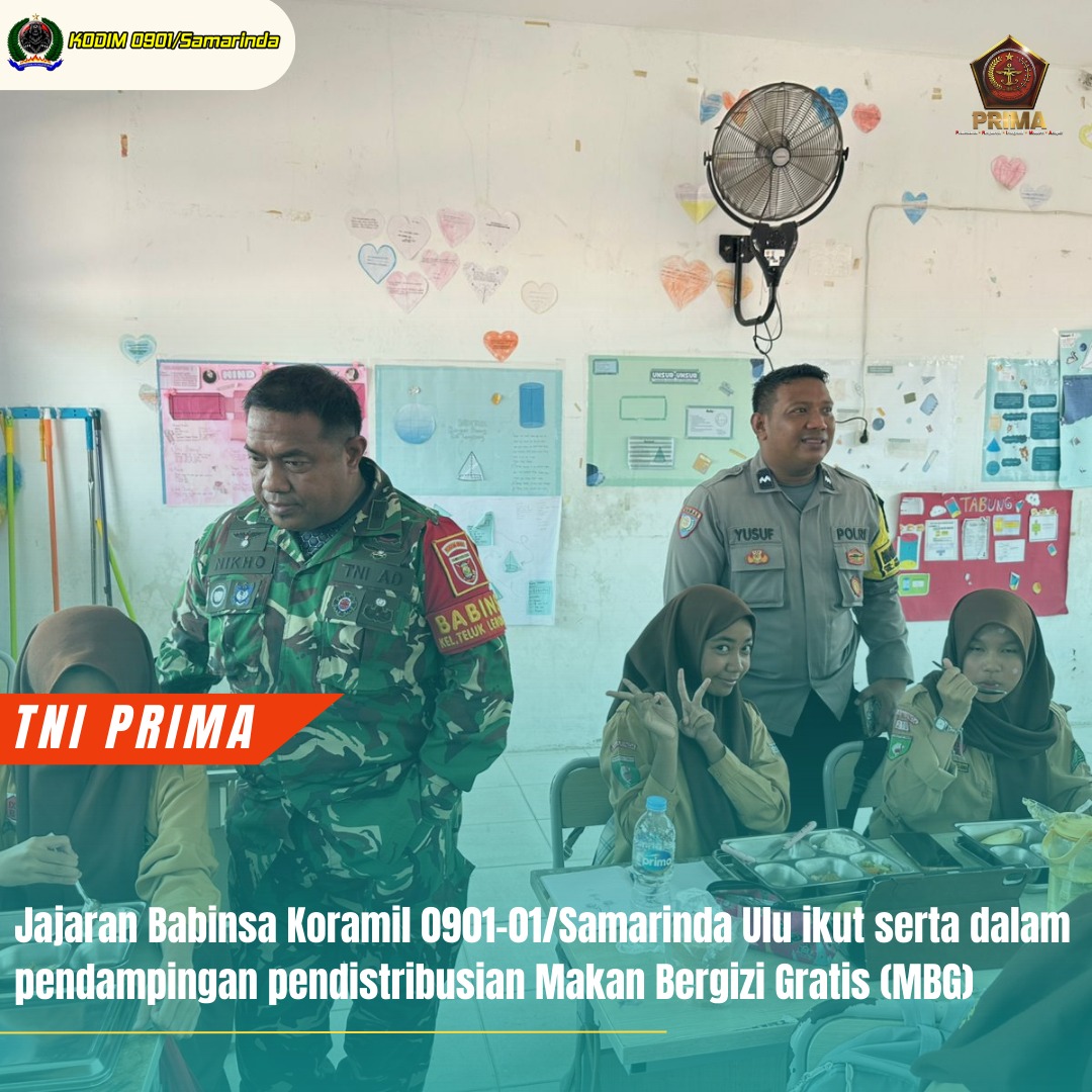 Jajaran Babinsa Koramil 0901-01/Samarinda Ulu  ikut serta dalam pendampingan pendistribusian MBG