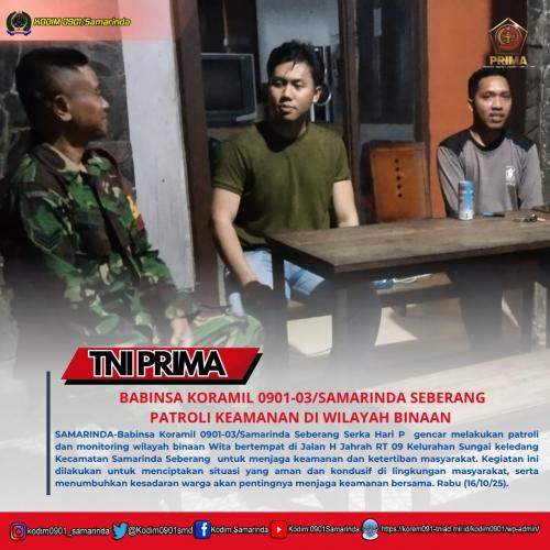 Babinsa Koramil 0901-03/Samarinda Seberang Patroli Keamanan di Wilayah Binaan