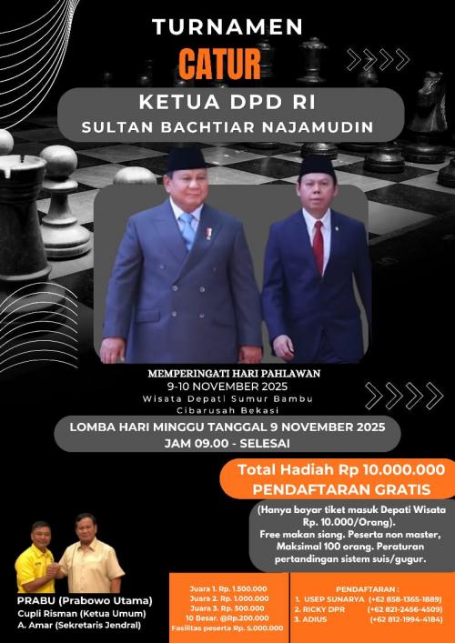 Siap Bermain Catur, Ikuti Turnamen Catur Kejuaraan Ketua DPD-RI Sultan Bachtiar Najamudin