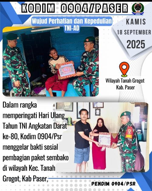 Wujud Perhatian dan Kepedulian TNI-AD, Kodim 0904/Psr Gelar Baksos