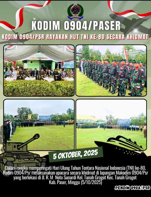 Kodim 0904/Psr Rayakan HUT TNI ke-80 Secara Khidmat 